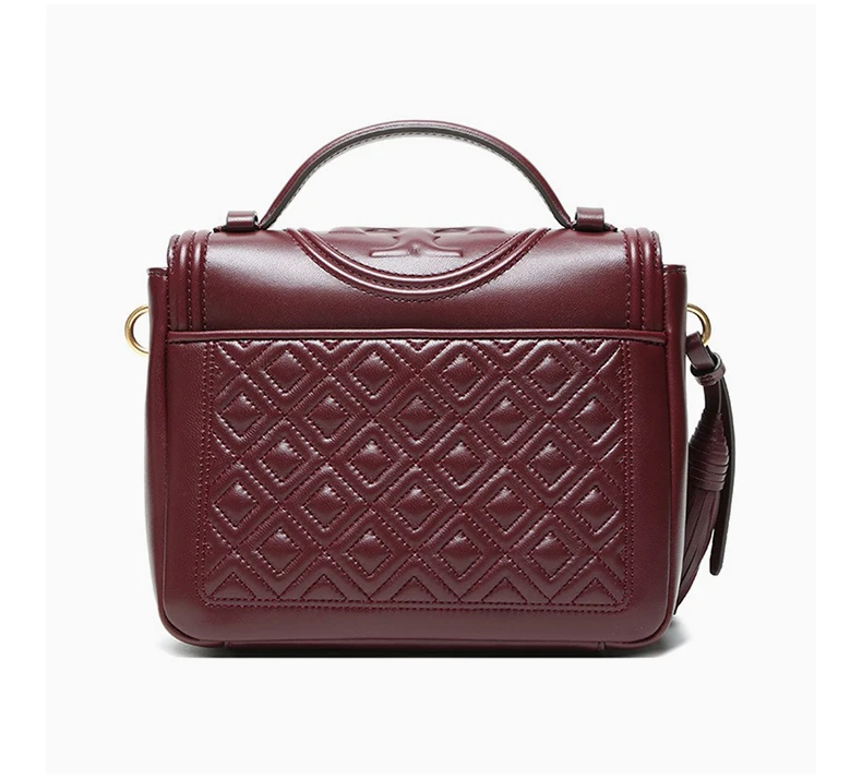 商品Tory Burch|TORY BURCH 女士深红色皮革绗缝流苏细节手提单肩斜挎包 61398-639,价格¥3201,第5张图片详细描述
