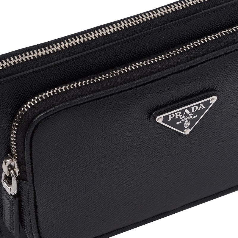 商品Prada|PRADA/普拉达 22新款 男士黑色saffiano皮革调节编织肩带珐琅徽标拉链开合单肩包2VH156_9Z2_F0002_V_OOO,价格¥14126,第3张图片详细描述