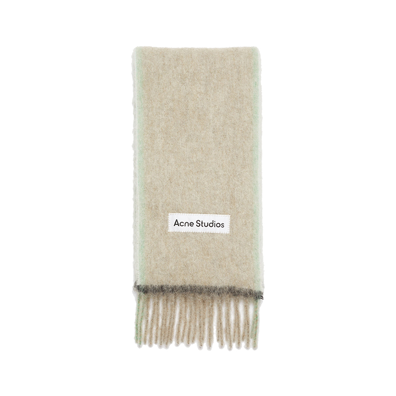 商品Acne Studios|23新款 女士米色/灰色马海毛混纺格纹围巾,价格¥2079,第2张图片详细描述