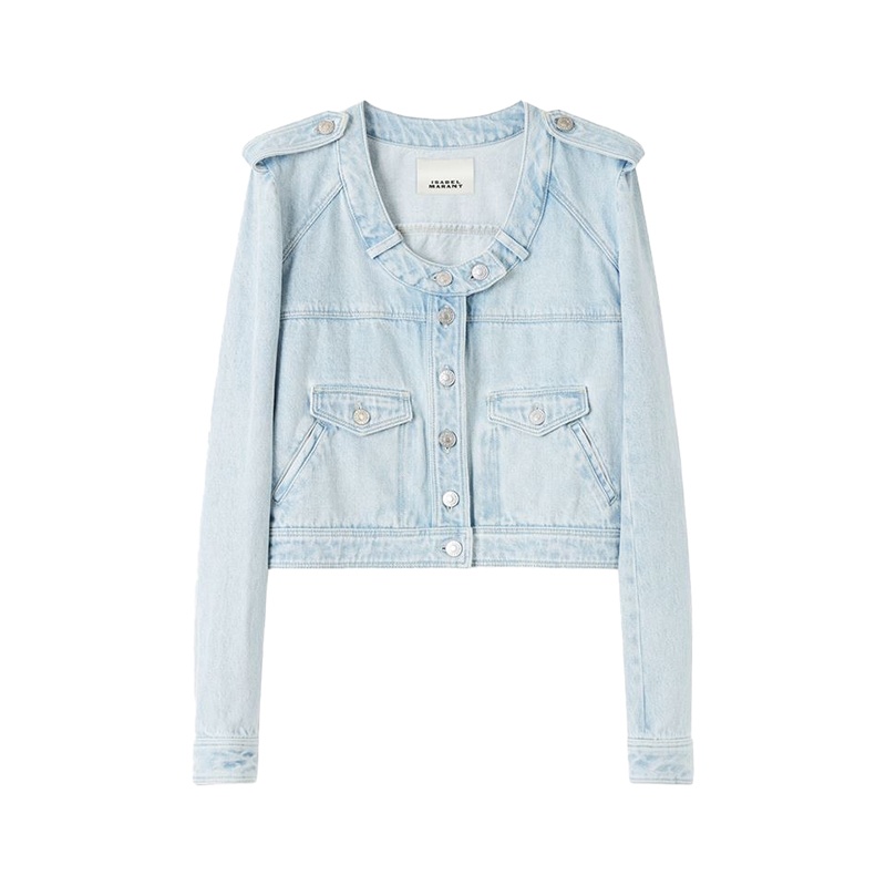 商品Isabel Marant|ISABEL MARANT 女士淡蓝色纯棉长袖牛仔圆领夹克,价格¥5119,第4张图片详细描述
