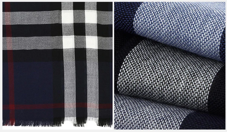 商品Burberry|Burberry 博柏利 男士经典蓝色拼色格纹大号羊绒羊毛混纺围巾 4000326,价格¥2205,第4张图片详细描述