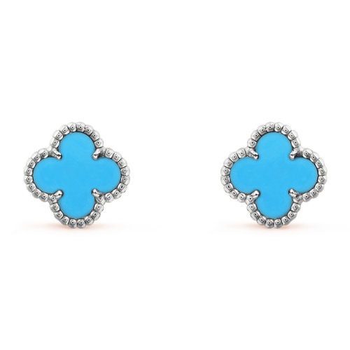 商品Van Cleef & Arpels| Van Cleef & Arpels/梵克雅宝 经典Sweet Alhambra系列 18k金白金镶绿松石四叶草耳钉VCARA44500,价格¥28790,第2张图片详细描述