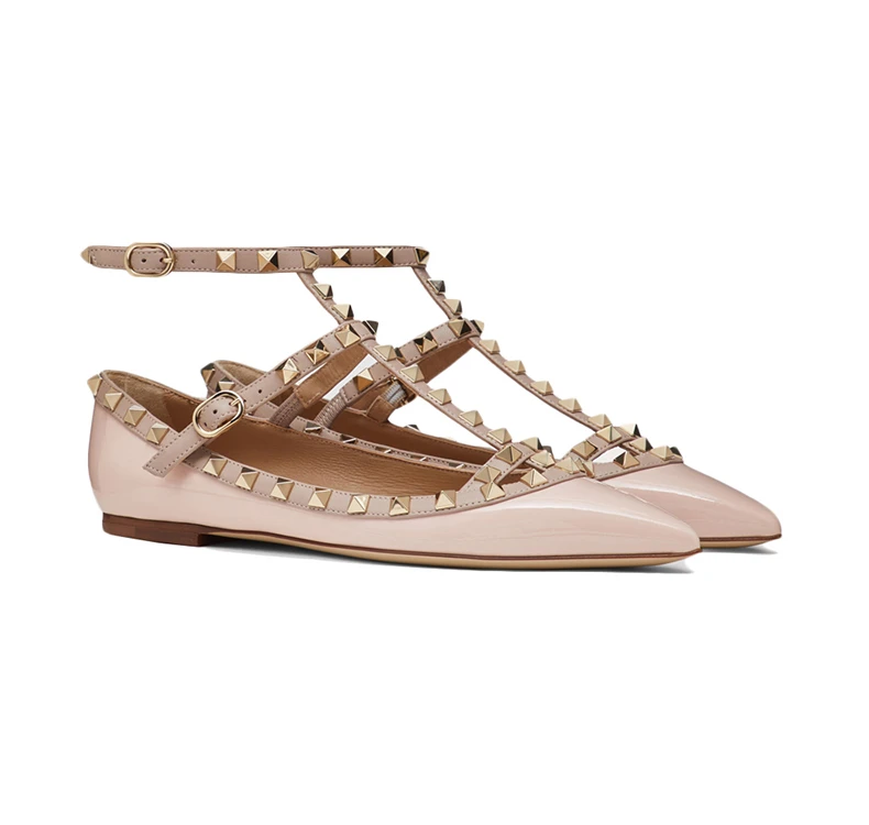 商品[国内直发] Valentino|VALENTINO 女士春夏漆皮系带铆钉平底鞋 TW2S0376-VNW-20L,价格¥5617,第6张图片详��细描述