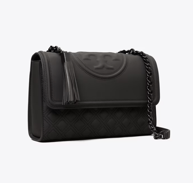 商品Tory Burch|汤丽柏琦 TB菱形绗缝浮雕印花编织链条翻盖单肩斜挎包女款黑色（香港仓发货）,价格¥3580,第13张图片详细描述