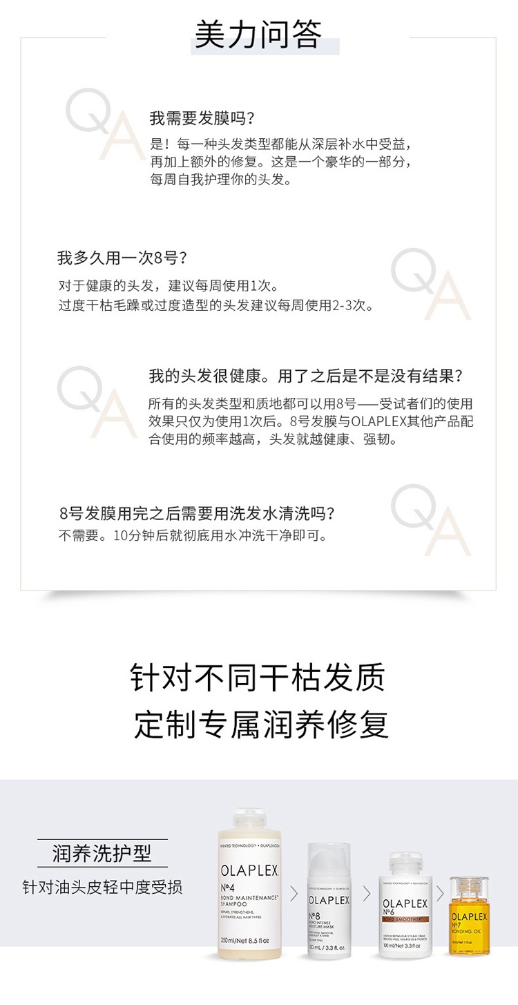 商品Olaplex|OLAPLEX 8号密集补水修护发膜100ml,价格¥241,第11张图片详细描述