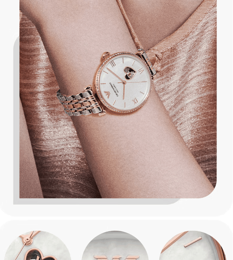 商品[国内直发] Emporio Armani|Armani阿玛尼机械满天星手表女士 玫瑰金腕表AR60049,价格¥2010,第3张图片详细描述