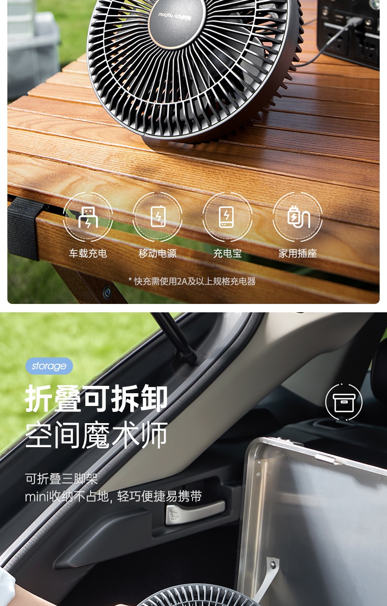 商品[国内直发] Morphy Richards|户外电风扇无线便携小风扇MR3701落地桌面两用静音家用露营,价格¥258,第16张图片详细描述