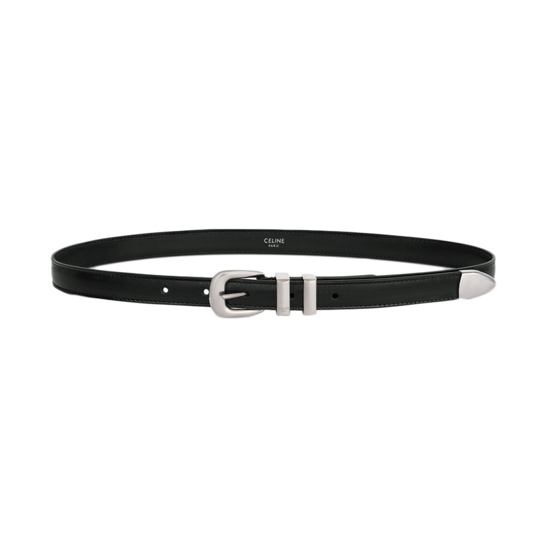 商品Celine|赛琳23新款 女黑色小号光滑牛皮革银扣腰带1.8cm,价格¥3551,第4张图片详细描述