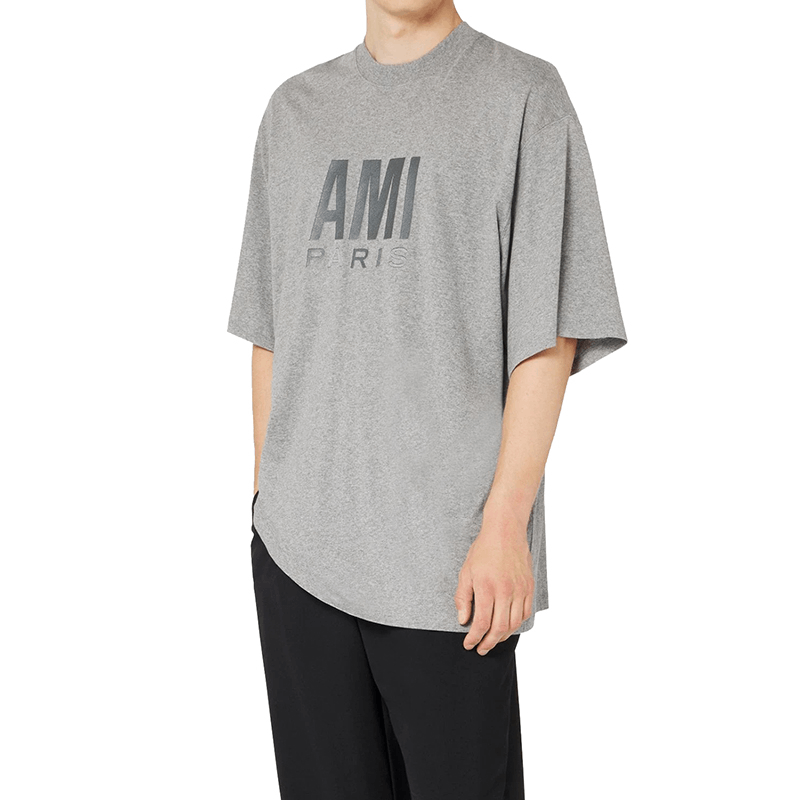 商品AMI|Ami 22年春夏新款 男女同款希瑟灰色纯有机棉大Logo刺绣短袖T恤UTS003.725055,价格¥1246,第4张图片详细描述