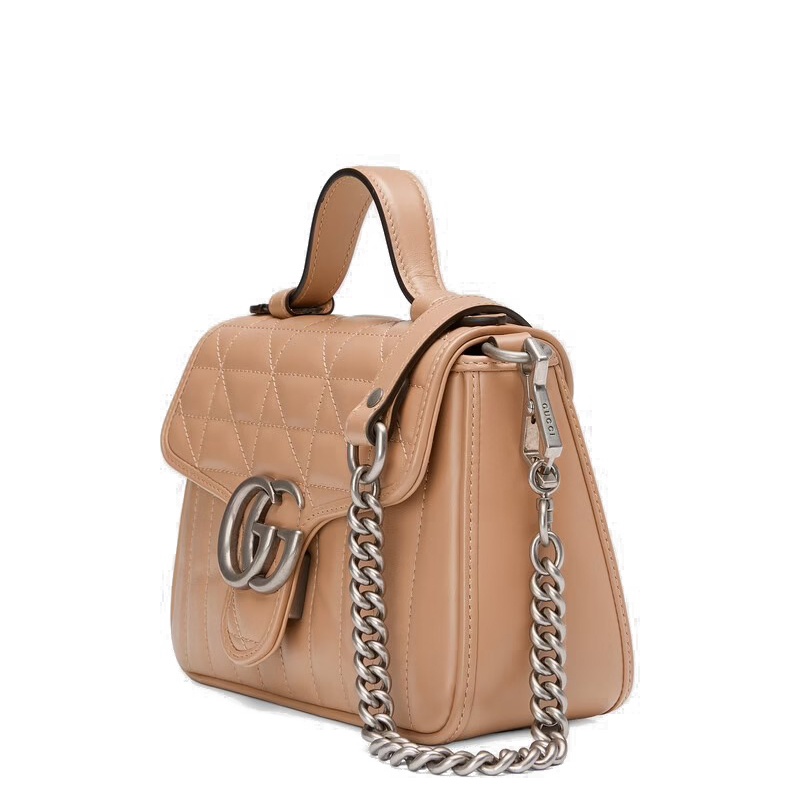 商品Gucci|GUCCI/古驰 GGMarmont系列 女士迷你粉色绗缝皮革银色饰面翻盖斜挎单肩包583571UM8AN2754,价格¥15156,第3张图片详细描述