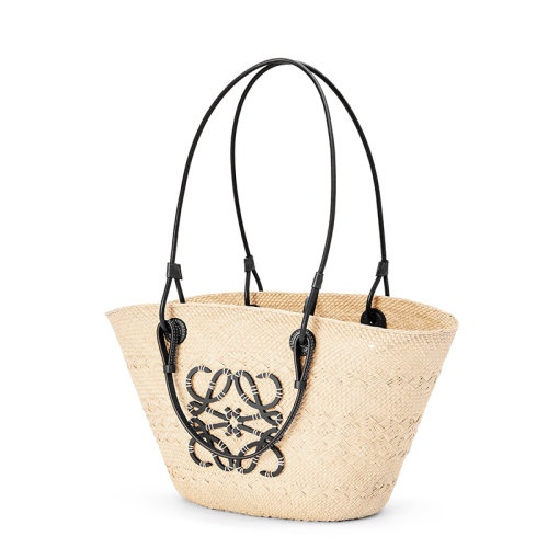 商品Loewe|【包税】LOEWE/罗意威 22春夏新款Basket系列 自然色棕榈编制黑色皮革手柄单肩手提篮子包A223T43X02-2165,价格¥7153,第4张图片详细描述