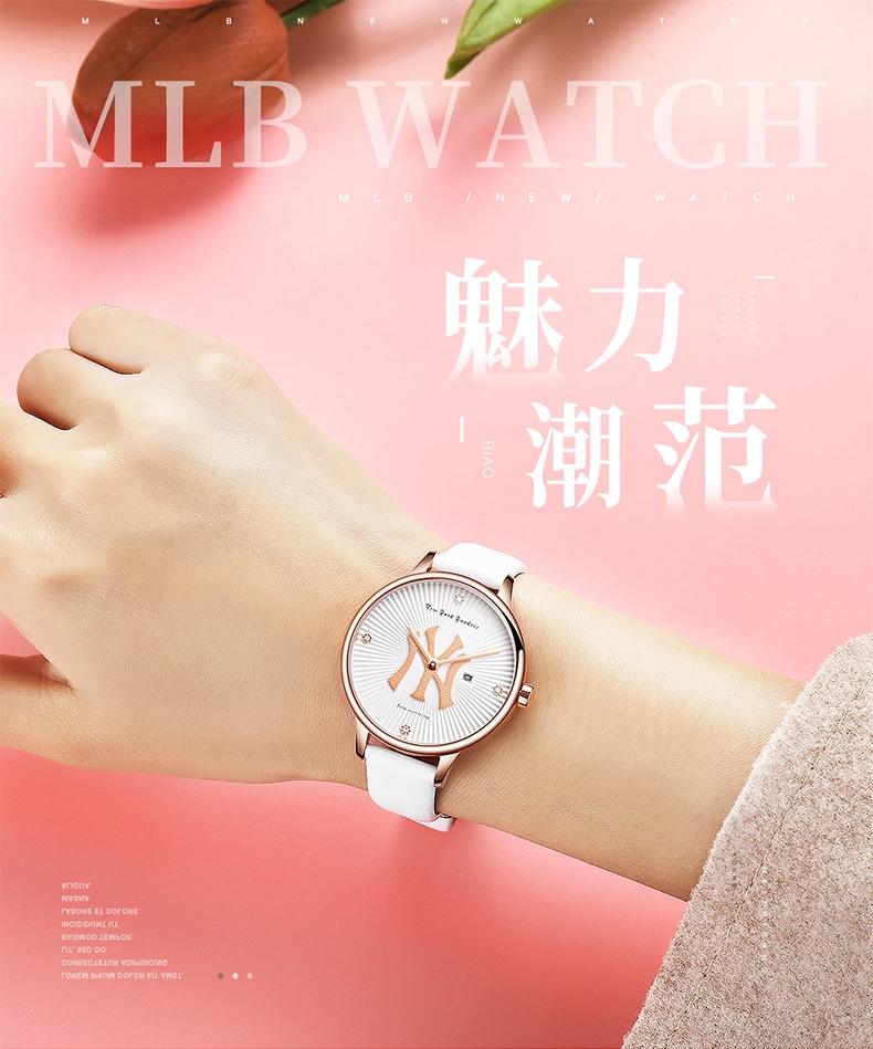 商品[国内直发] MLB|MLB美职棒女神系列 潮流时尚镶钻学生百搭防水女表SD027,价格¥414,第1张图片详细描述
