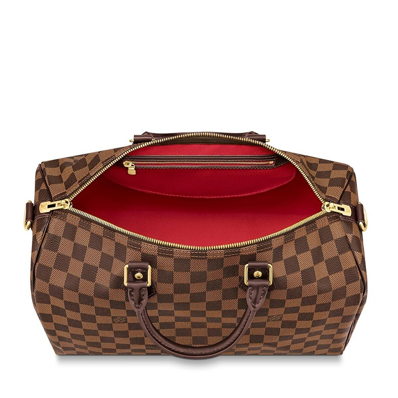 商品Louis Vuitton|预售10天 Louis Vuitton/路易威登 经典款SPEEDY 35系列 女士乌木色棋盘格帆布饰皮革滚边金扣配可拆卸肩带拉链开合单肩斜挎手提包N41366,价格¥14361,第3张图片详细描述