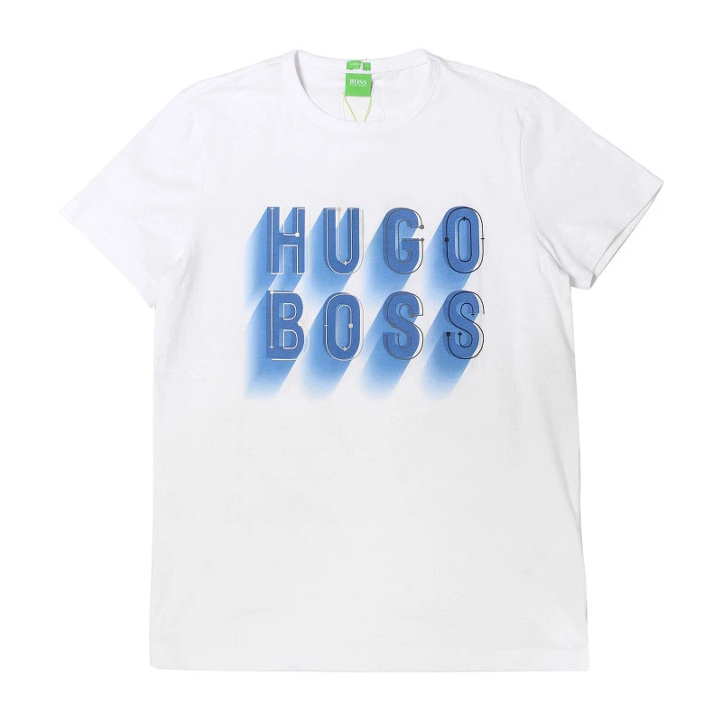 商品Hugo Boss|HUGO BOSS 男士白色棉质立体LOGO字母胶质印花圆领短袖T恤 C-TEE2-50303651-100,价格¥287,第1张图片详细描述