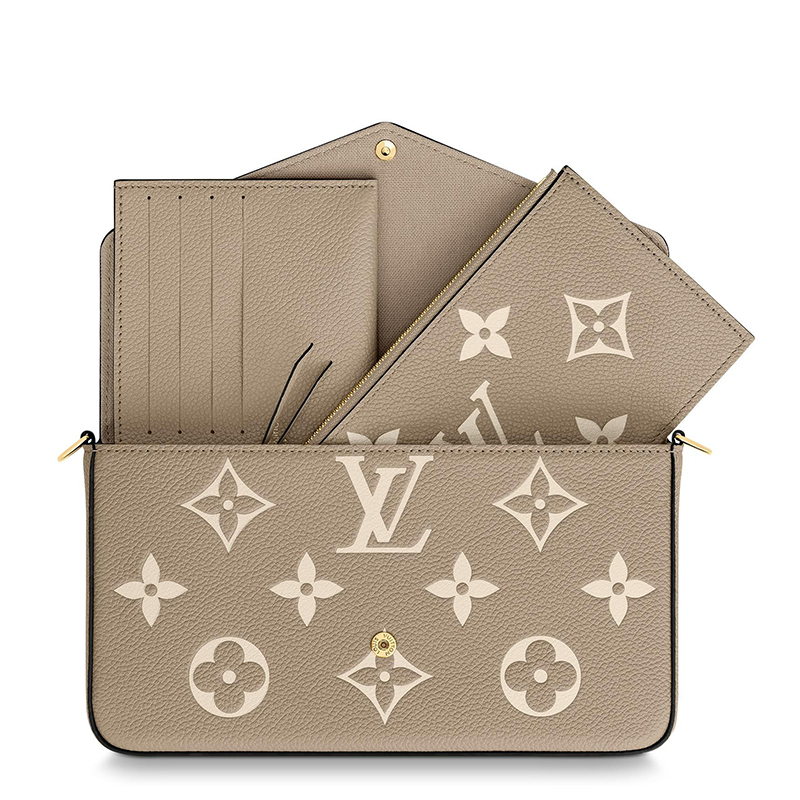 商品Louis Vuitton|预售十天 Louis Vuitton/路易威登 22春夏新款FÉLICIE系列 女士大象灰粒面牛皮革奶白色老花印花金扣金链配可拆卸贴袋翻盖开合单肩斜挎手拿链条信封包M69977,价格¥11967,第6张图片详细描述