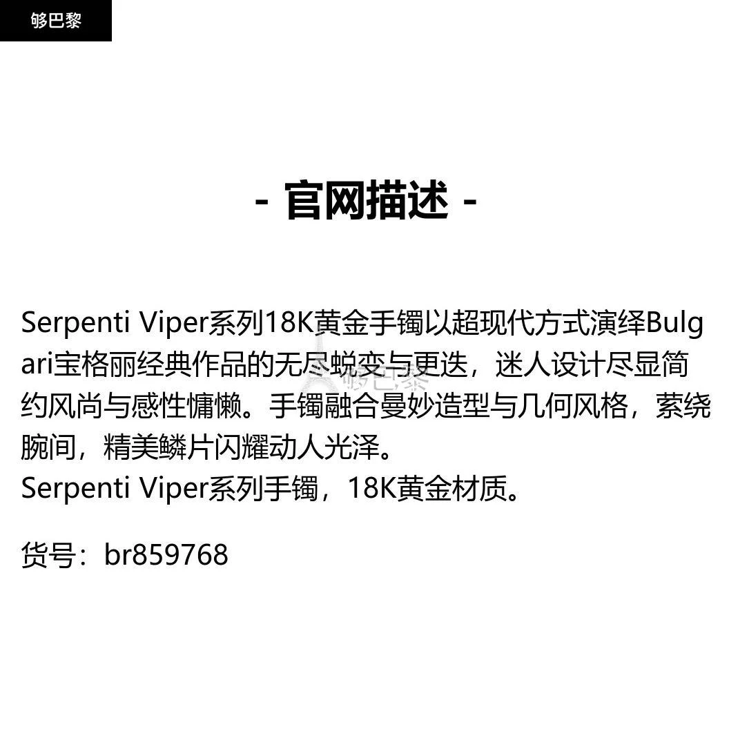 商品BVLGARI|包邮包税【预售7天发货】 BVLGARI宝格丽 23秋冬 女士 手链 Serpenti Viper 手镯 br859768,价格¥54402,第2张图片详细描述