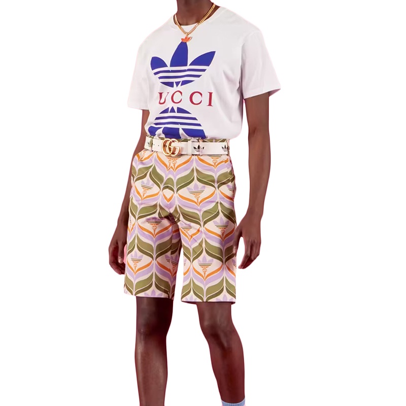 商品Gucci|【包税】GUCCI/古驰 22年秋冬新款 adidas联名系列 男士白色纯棉Logo印花短袖T恤548334XJEMJ9280,价格¥4317,第6张图片详细描述