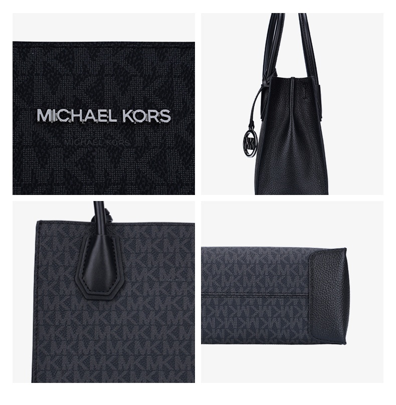 商品[国内直发] Michael Kors|Michael Kors 奥莱款 MERCER中号PVC老花配皮女士手提斜挎包 35T1SM9M2B BLACK,价格¥1085,第5张图片详细描述