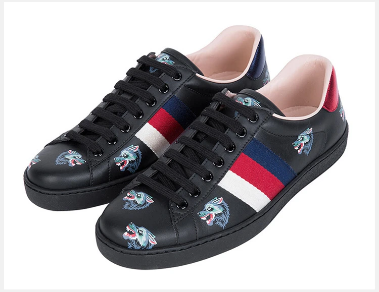 商品Gucci|GUCCI古驰 男士黑色牛皮狼头印花休闲鞋板鞋 386750-0H810-1162,价格¥5186,第6张图片详细描述