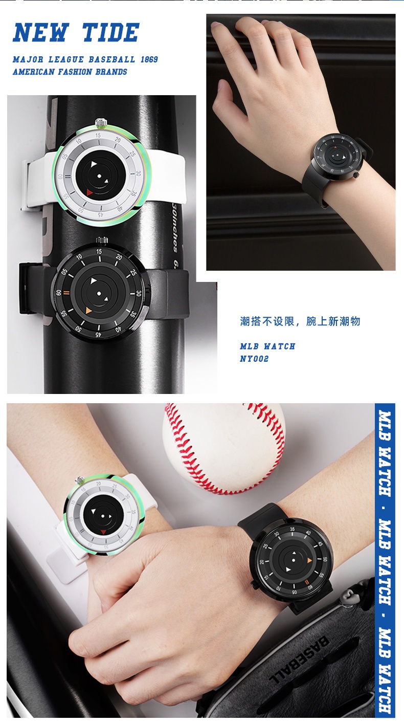 商品[国内直发] MLB|MLB美职棒NewYouk系列创意概念无指针硅胶情侣手表 中性手表 男表 女表 明星同款,价格¥698,第5张图片详细描述