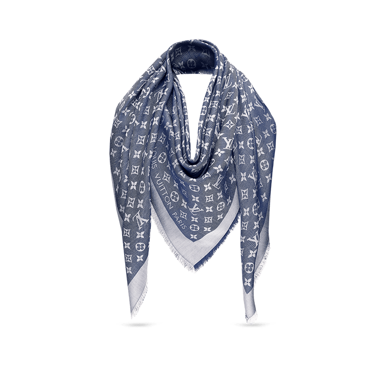 商品Louis Vuitton|【现货】路易威登 女蓝色Monogram桑蚕丝方巾披肩M71376,价格¥4317,第3张图片详细描述