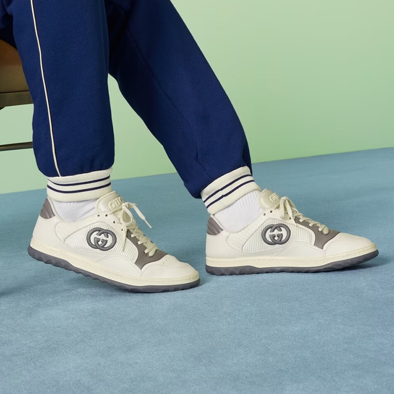 商品Gucci|古驰23新款 MAC80男士白配灰色皮革运动鞋,价格¥6149,第2张图片详细描述