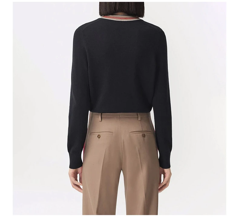 商品Burberry|BURBERRY 女士黑色条纹领口羊绒毛衣 8048428,价格¥2678,第6张图片详细描述