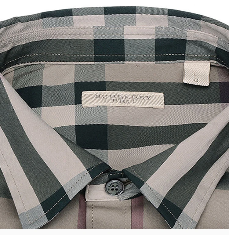 商品Burberry|BURBERRY OUTLETS 博柏利奥莱 棕绿色混合材质格纹男士长袖衬衫 3983543,价格¥1832,第7张图片详细描述