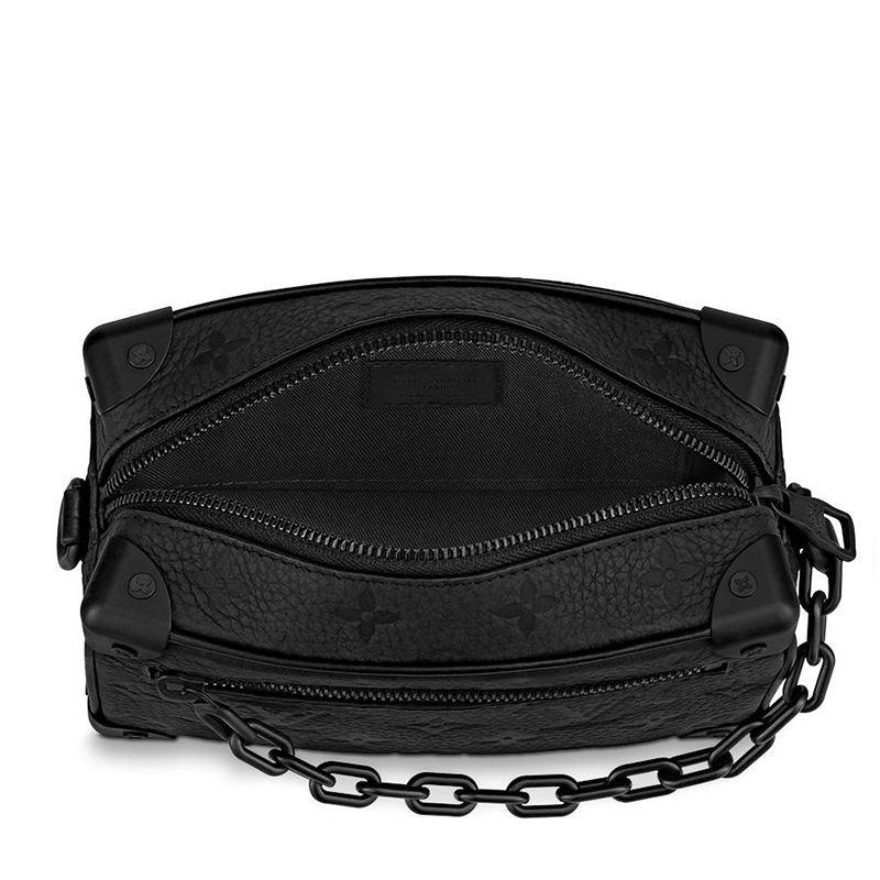 商品Louis Vuitton|预售10天 Louis Vuitton/路易威登 22春夏新款SOFT TRUNK系列 男士迷你黑色老花压印皮革黑扣黑链拉链开合单肩斜跨链条盒子包M55702,价格¥27124,第3张图片详细描述