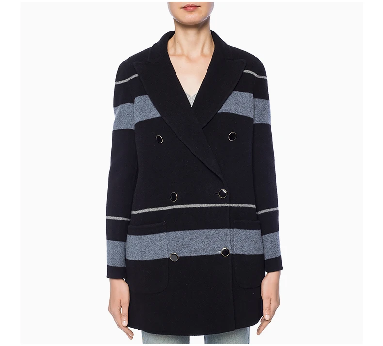 商品Emporio Armani|EMPORIO ARMANI 女士条纹羊毛大衣 1NL37T-19939-099,价格¥3864,第5张图片详细描述