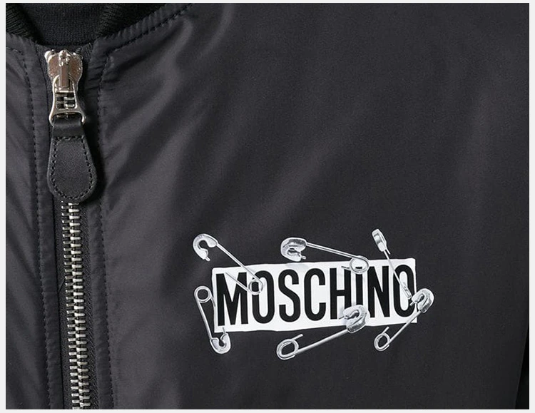 商品[国内直发] Moschino|Moschino 莫斯奇诺 男士黑色徽标拉链飞行员夹克 ZV0635-5215-1555,价格¥5183,第8张图片详细描述