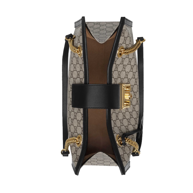 商品Gucci|GUCCI/古驰 经典GG Padlock系列 老花帆布拼接黑色牛皮中号链条单肩手提包479197KHNKG9769,价格¥16115,第4张图片详细描述