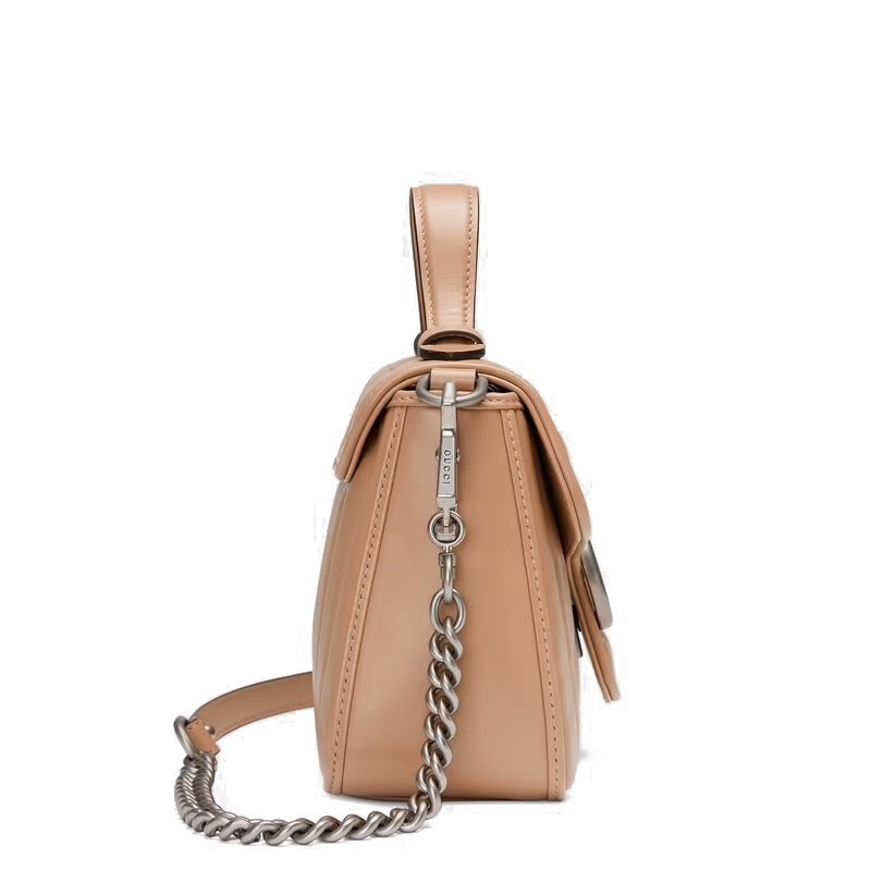 商品Gucci|GUCCI/古驰 GGMarmont系列 女士迷你��粉色绗缝皮革银色饰面翻盖斜挎单肩包583571UM8AN2754,价格¥15156,第6张图片详细描述
