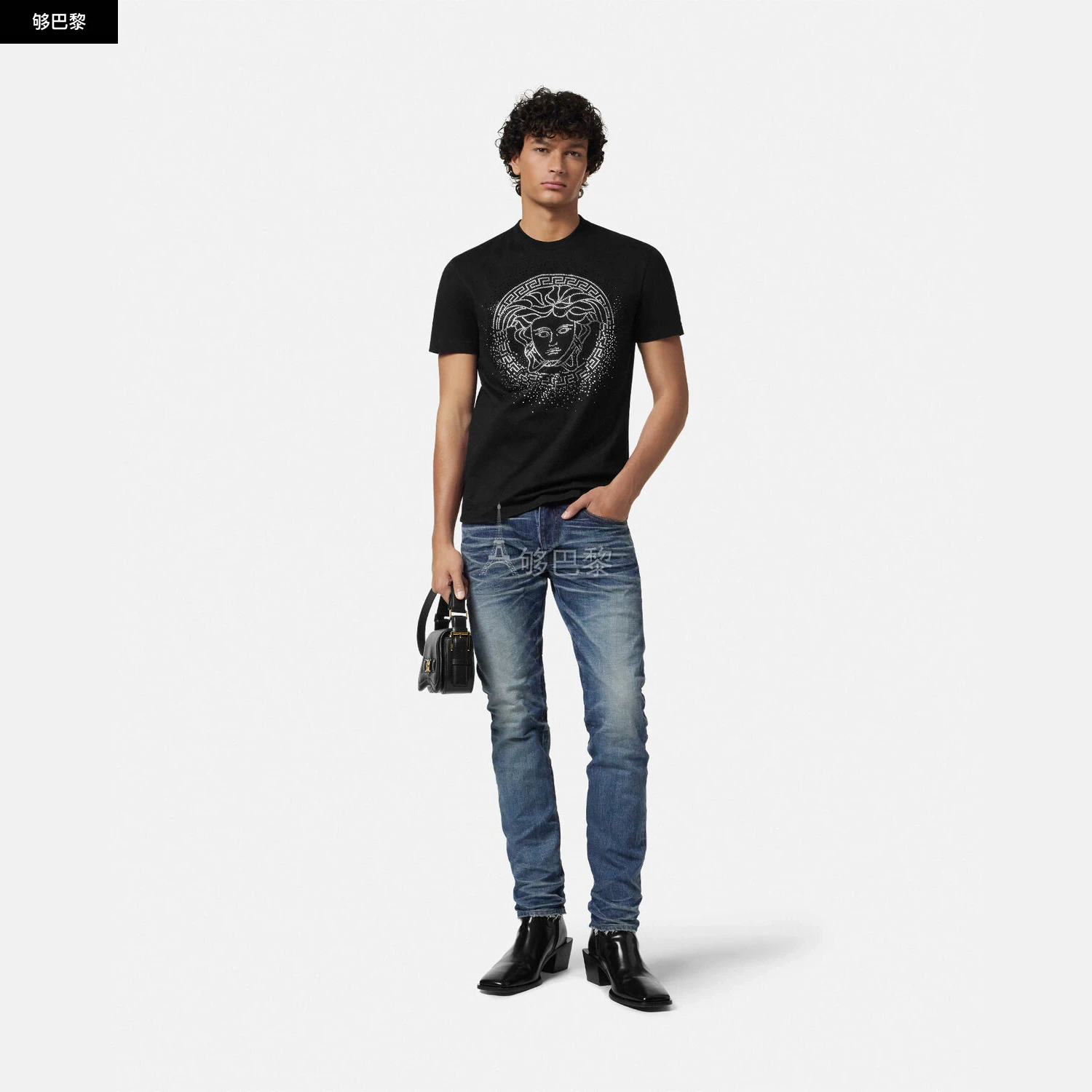 商品Versace|【预售】 范思哲 25春夏 男士 短袖T恤 水晶Fading Medusa T恤 1013944-1A14358_1B000 ,价格¥12237,第4张图片详细描述