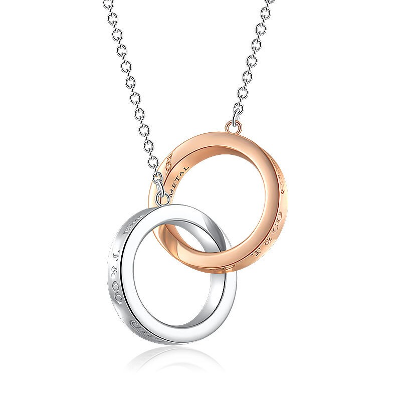 商品[国内直发] Tiffany & Co.|Tiffany & Co蒂芙尼S925银1837幸运双环双圈扣环吊坠项链玫瑰金色,价格¥6526,第1张图片详细描述
