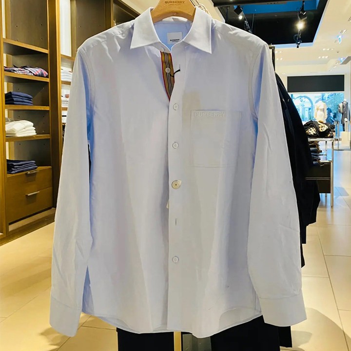 商品Burberry|【现货】博柏利 男士蓝色棉质前贴袋刺绣徽标长袖衬衫 80842861,价格¥1680,第3张图片详细描述