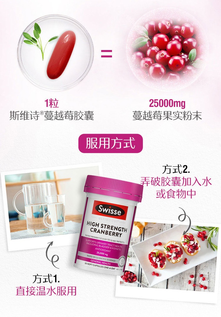 商品[国内直发] Swisse|Swisse蔓越莓精华胶囊30粒 守护女性私密健康,价格¥105,第4张图片详细描述