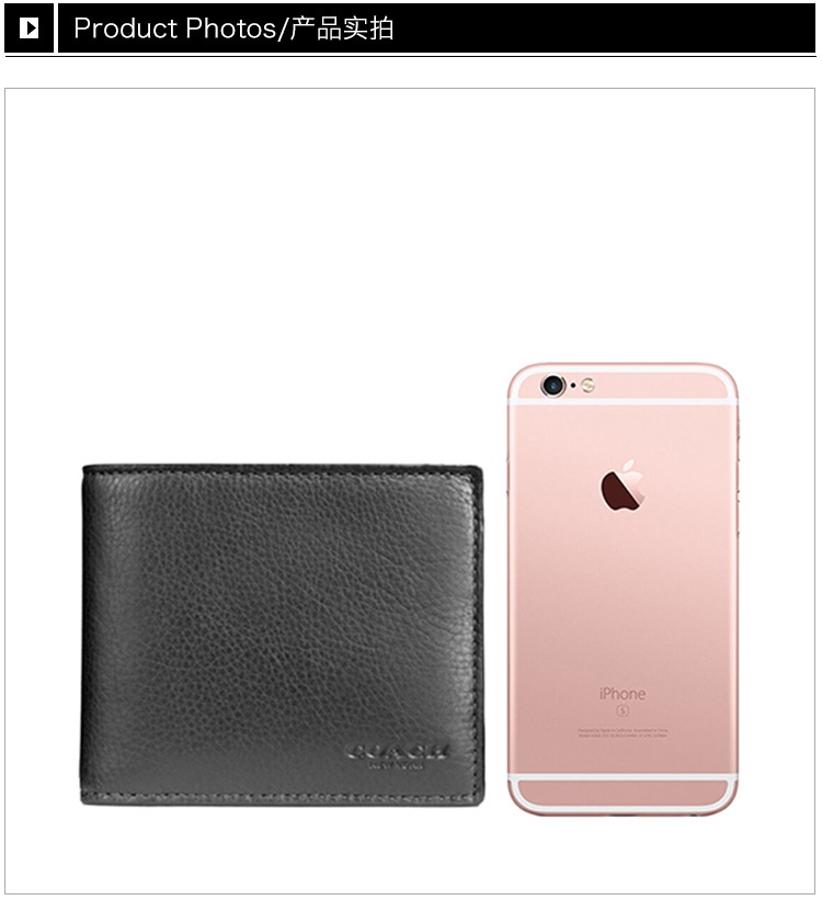 商品Coach|COACH 奥莱款迷你男士PVC短款钱包 F74991BLK,价格¥781,第3张图片详细描述