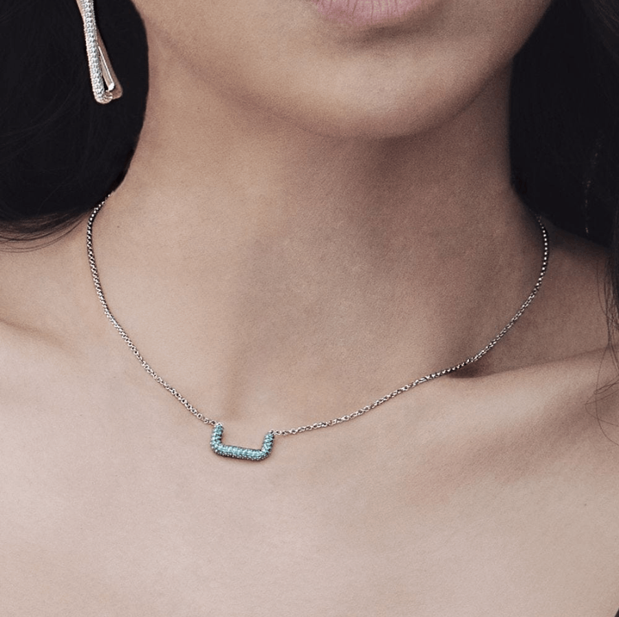 商品[国内直发] apm Monaco|apm MONACO蓝色U型吊坠项链925纯银女士锁骨项链生日礼物 情人节礼物送女友AC5442XKI,价格¥436,第2张图片详细描述