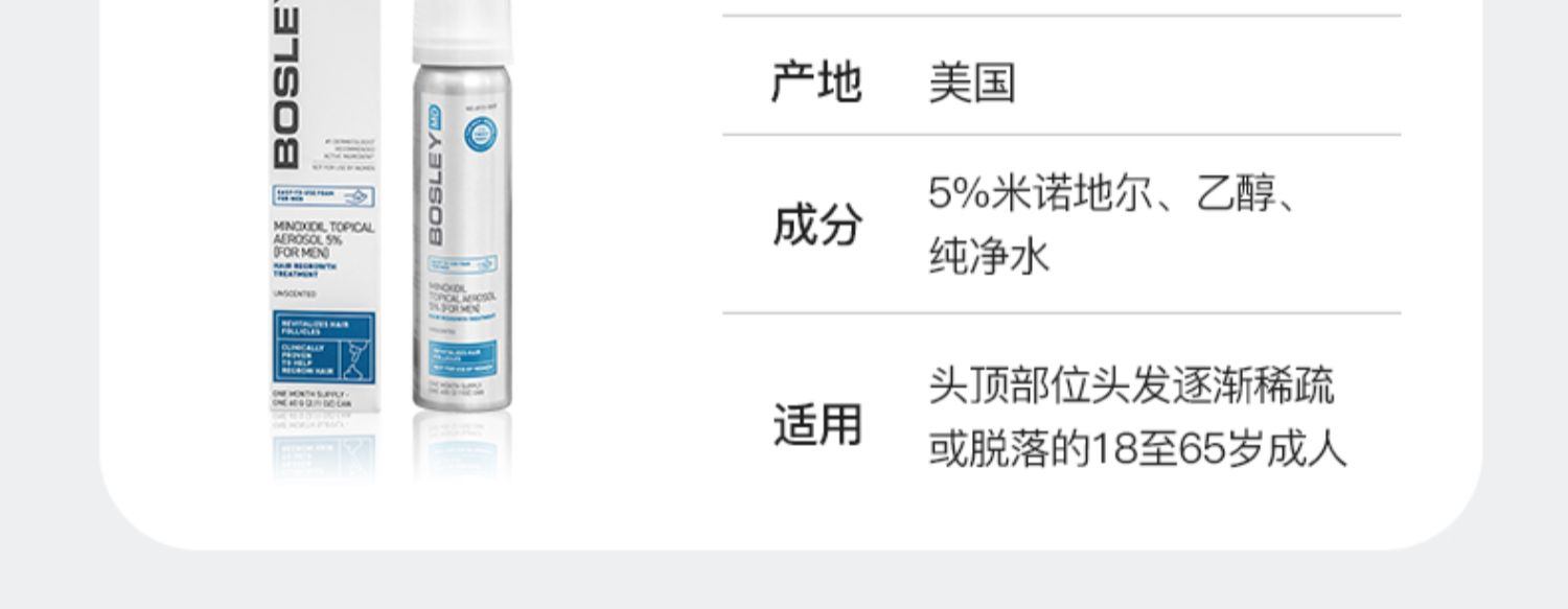商品Rogaine|BOSLEY生发液米诺地尔酊5%男生喷雾剂增发密发防脱育发液长发剂,价格¥238,第11张图片详细描述