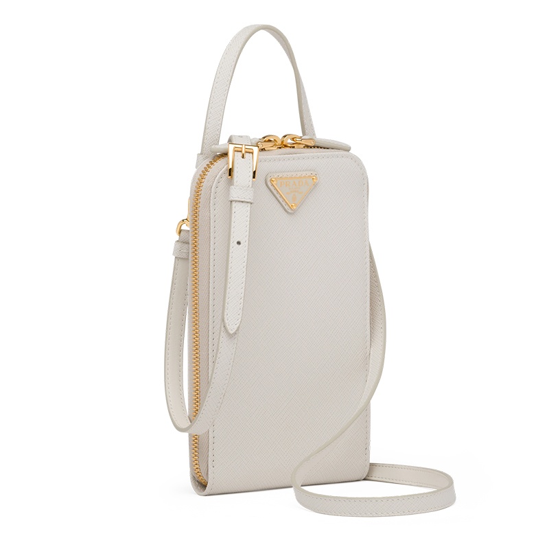 商品Prada|PRADA/普拉达 22新款 女士mini白色saffiano皮革珐琅徽标配手柄拆卸调节肩带拉链开合单肩斜挎手提包1BP027_NZV_F0K74_V_YM1,价格¥10506,第5张图片详细描述