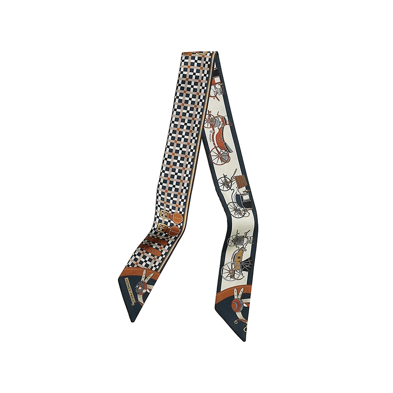 商品Hermes|HERMES爱马仕女士Twilly白色桑蚕丝座驾印花丝巾,价格¥1756,第3张图片详细描述