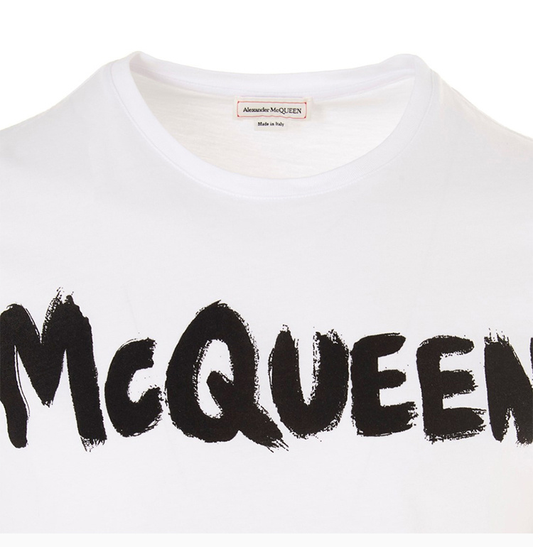 商品[国内直发] Alexander McQueen|Alexander McQueen 亚历山大·麦昆 男士白色印花短袖T恤 622104-QPZ57-0900,价格¥1773,第7张图片详细描述