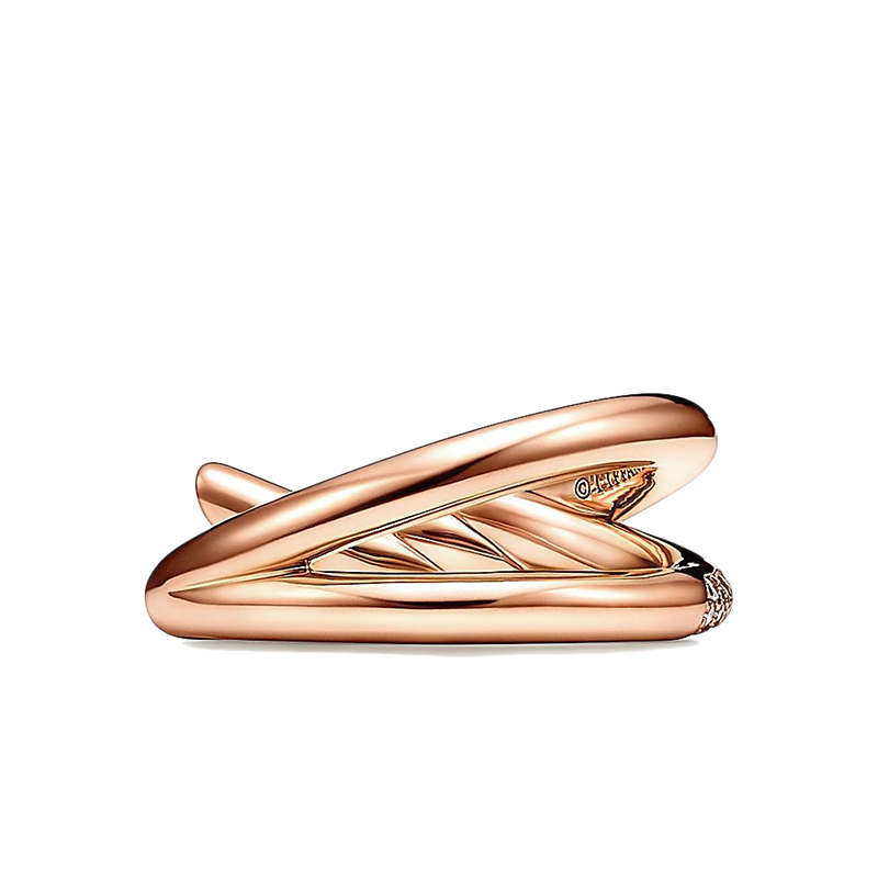 商品Tiffany & Co.|  Tiffany & Co./蒂芙尼 22春夏新款 Knot系列 18K金 玫瑰金色 镶钻绳结双行戒指GRP11994,价格¥53161,第4张图片详细描述