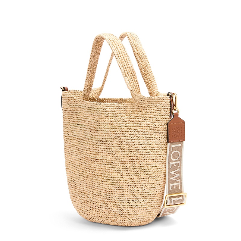 商品Loewe|LOEWE/罗意威 22春夏新款Slit系列 女士迷你款自然色拉菲草编织棕褐色牛皮革装饰织物肩带单肩手提包A685453X07-2435,价格¥8002,第3张图片详细描述