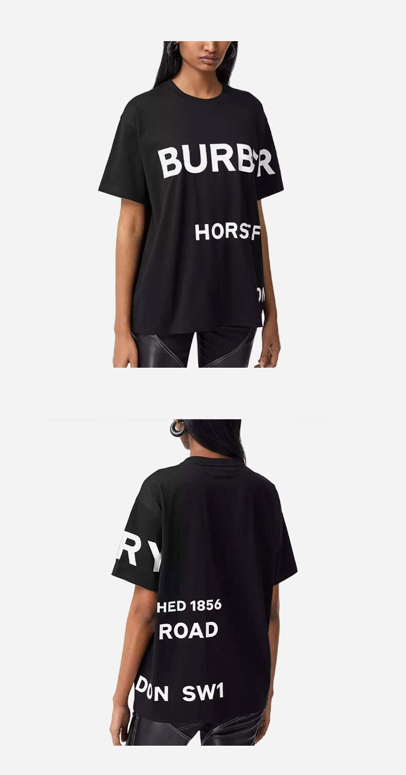 商品Burberry|BURBERRY/博柏利 黑色棉质Horseferry印花休闲T恤 男女同款 情侣款80805431,价格¥1444,第13张图片详细描述