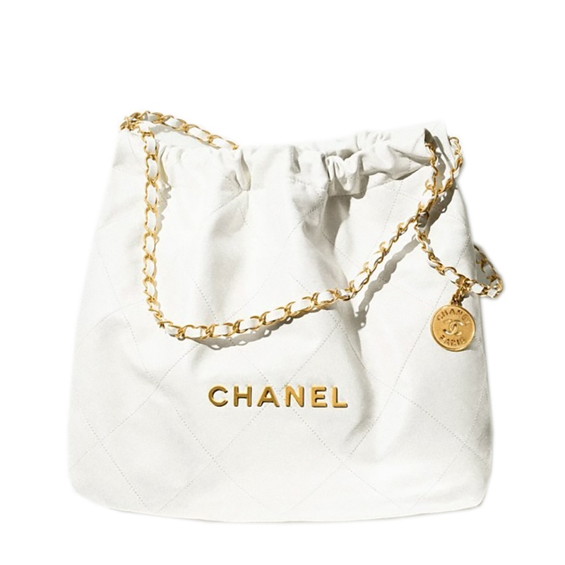 商品Chanel|CHANEL/香奈儿 经典款CHANEL 22系列 女士小号白色格纹亮面小牛皮金扣金链配小袋单肩斜跨链条包AS3260B0803710601,价格¥43790,第2张图片详细描述