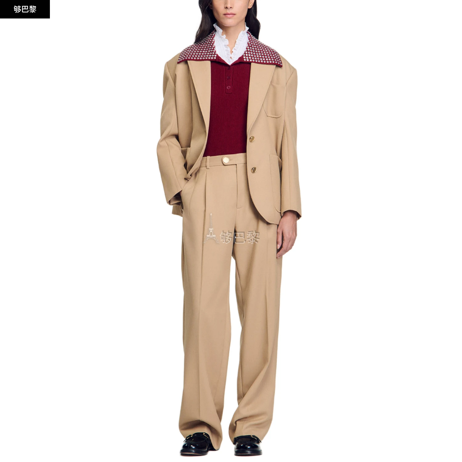 商品Sandro|【预售】 女士 休闲裤 西装裤  SDOSR94SWHT ,价格¥2733,第6张图片详细描述