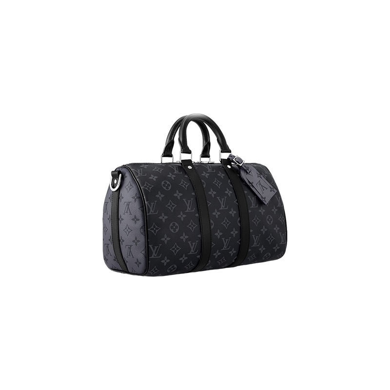 商品Louis Vuitton|【预售十天】路易威登Keepall 35男士黑色交织字母帆布配皮可调节可拆卸肩带手提包 M46655,价格¥19152,第3张图片详细描述