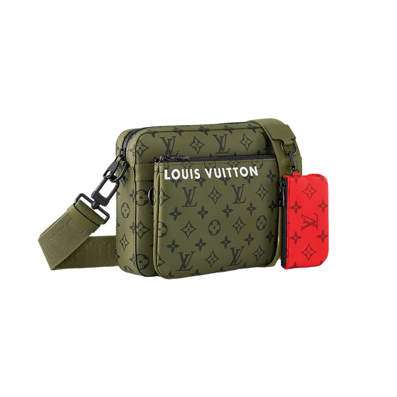 商品Louis Vuitton|【预售十天】路易威登 23新款 男士卡其绿帆布配皮拉链前袋和零钱袋邮差包 M23783,价格¥19359,第3张图片详细描述